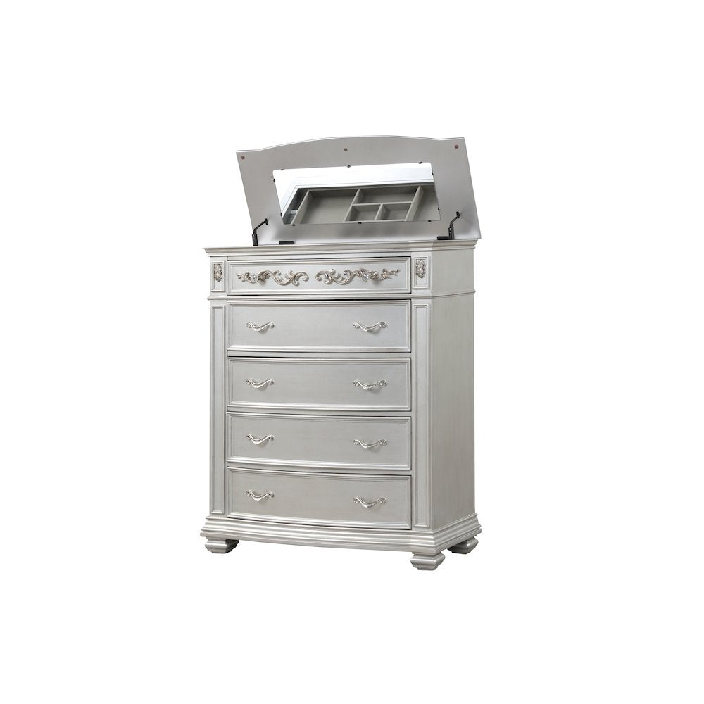 Valentina Silver 5-Piece Bedroom Set with LED Lighting, Queen
