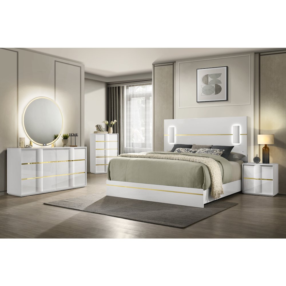 Florence White/Gold Sleek Platform 5-Piece Bedroom Set, King