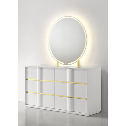 Florence White/Gold Sleek Platform 5-Piece Bedroom Set, Queen