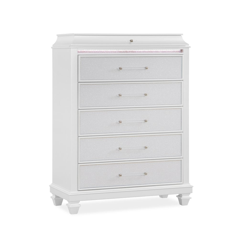 Sabrina White 5-Piece Bedroom Set with LED Lighting, Queen