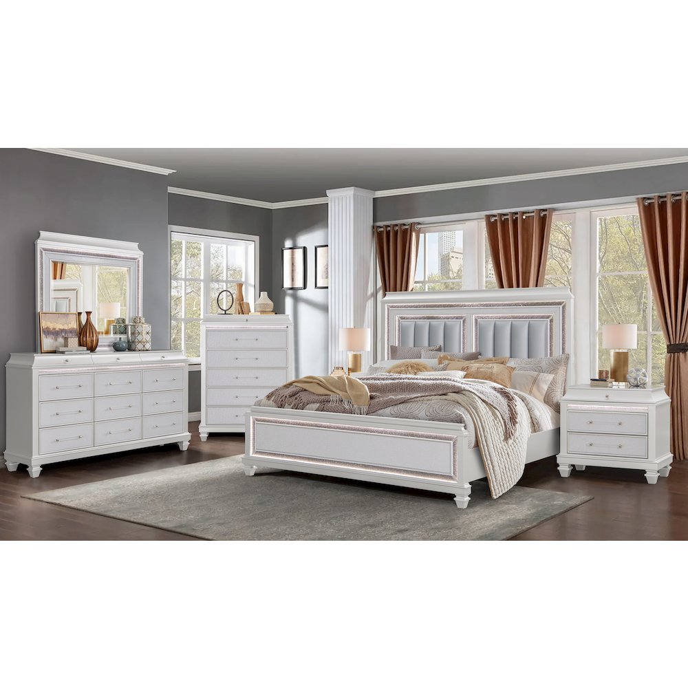 Sabrina White 5-Piece Bedroom Set with LED Lighting, Queen