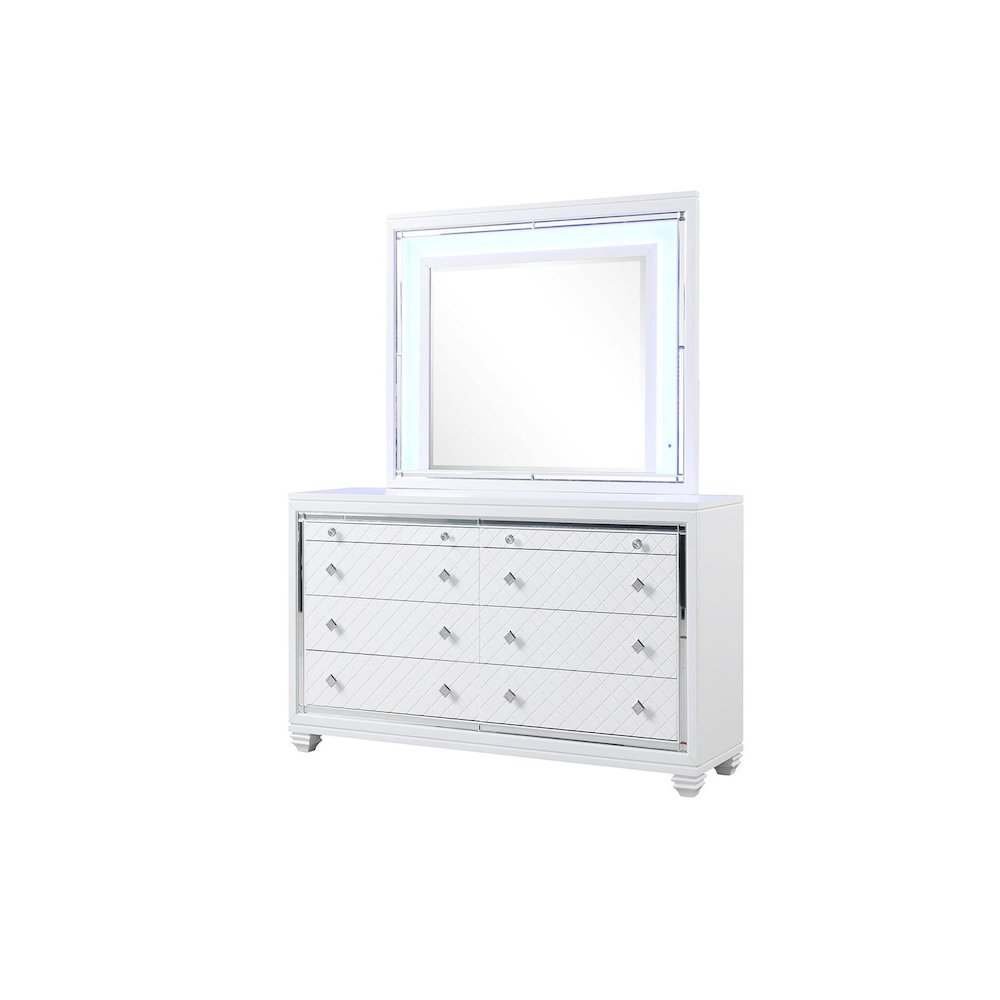 Shiney White 5-Piece Bedroom Set with LED Lighting, Queen