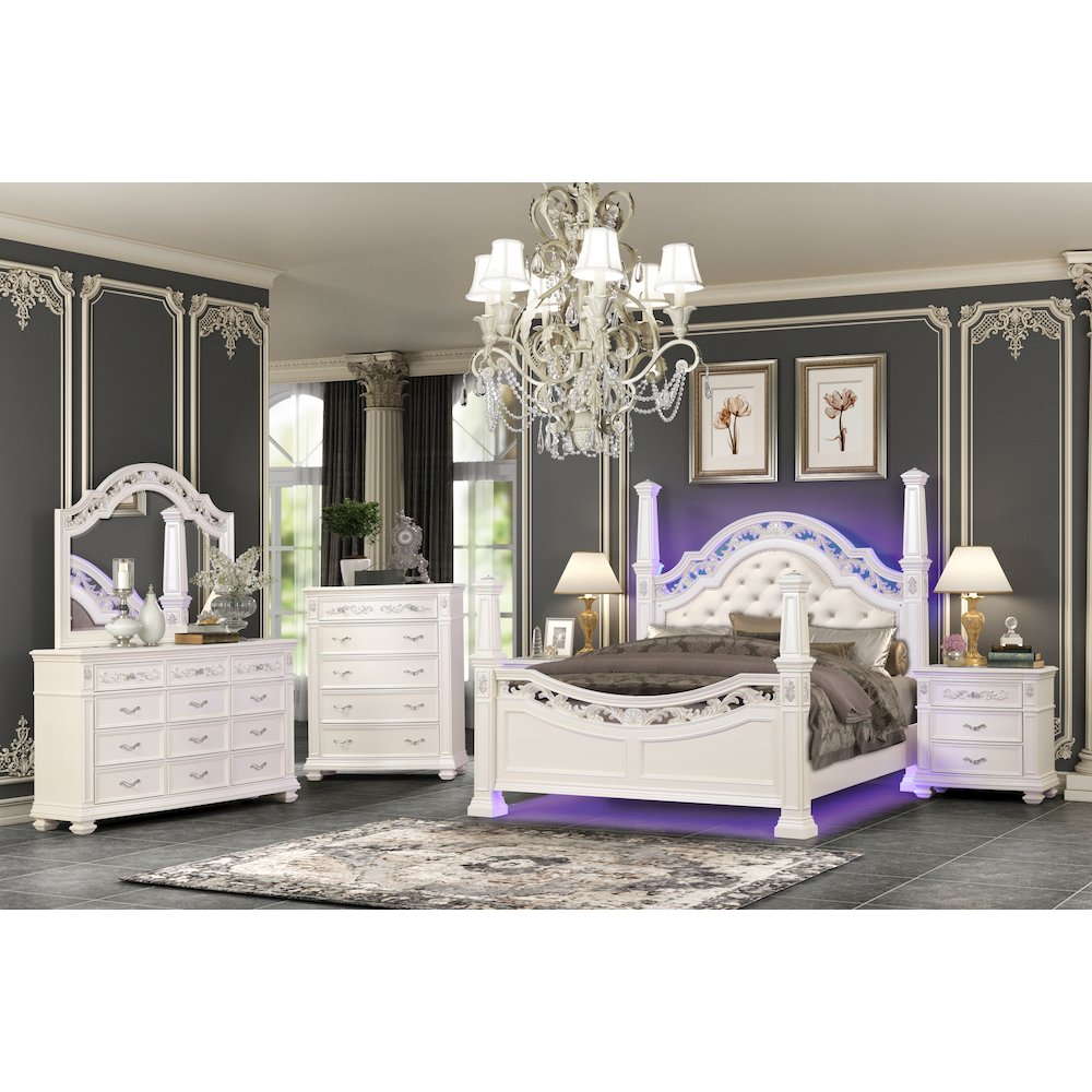 Valentina Pearl 4-Piece Bedroom Set with LED Lighting, Queen