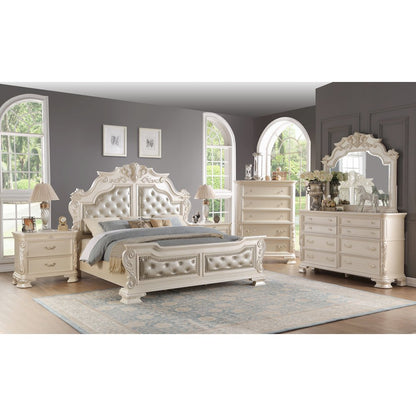 Victoria Pearl White Tufted Upholstered 4-Piece Bedroom Set, King