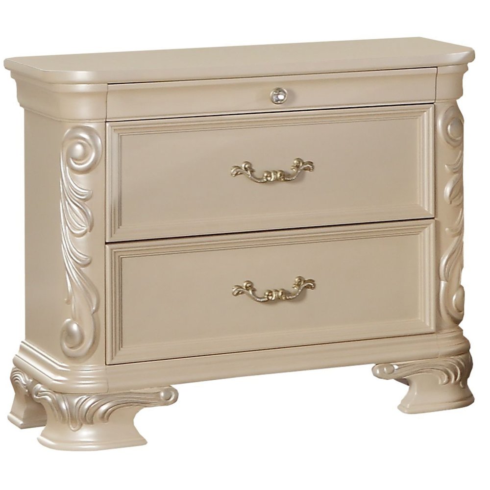 Victoria Pearl White Tufted Upholstered 5-Piece Bedroom Set, King