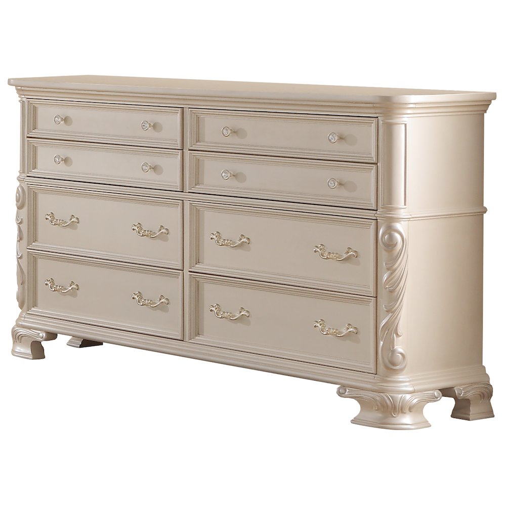 Victoria Pearl White Tufted Upholstered 4-Piece Bedroom Set, Queen