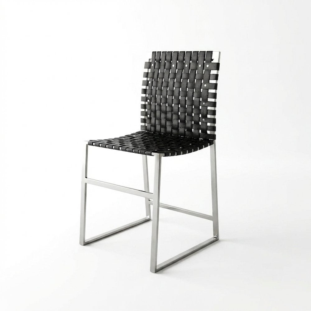 Urban Woven Leather Side Chair, Black