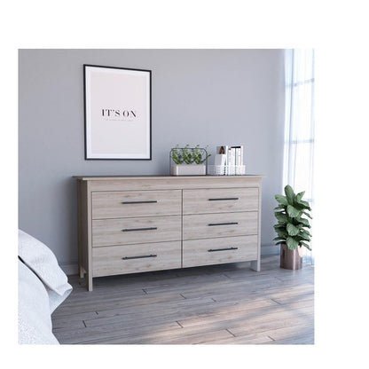 HMS 6 Drawer Double Dresser Light Gray MDF