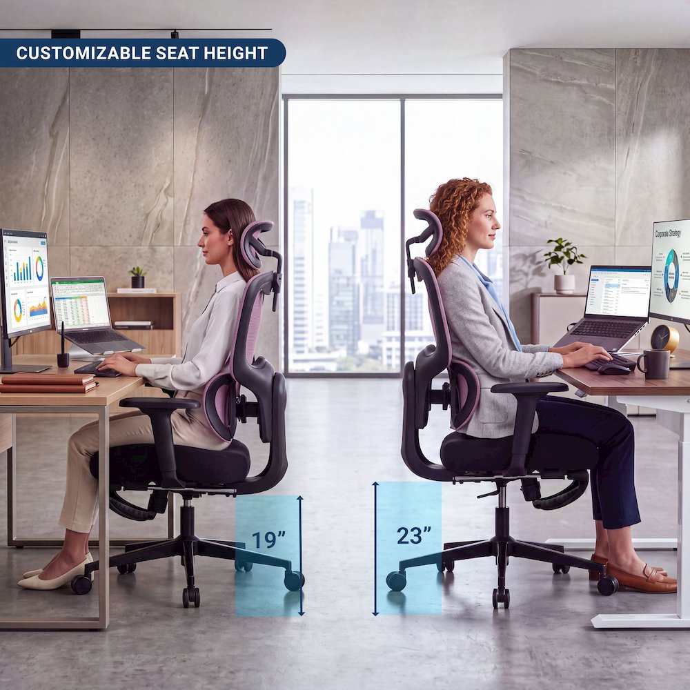 Office Chair with 9 Adjustable Points, Dual-Pad Lumbar Support, 3D Armrests
