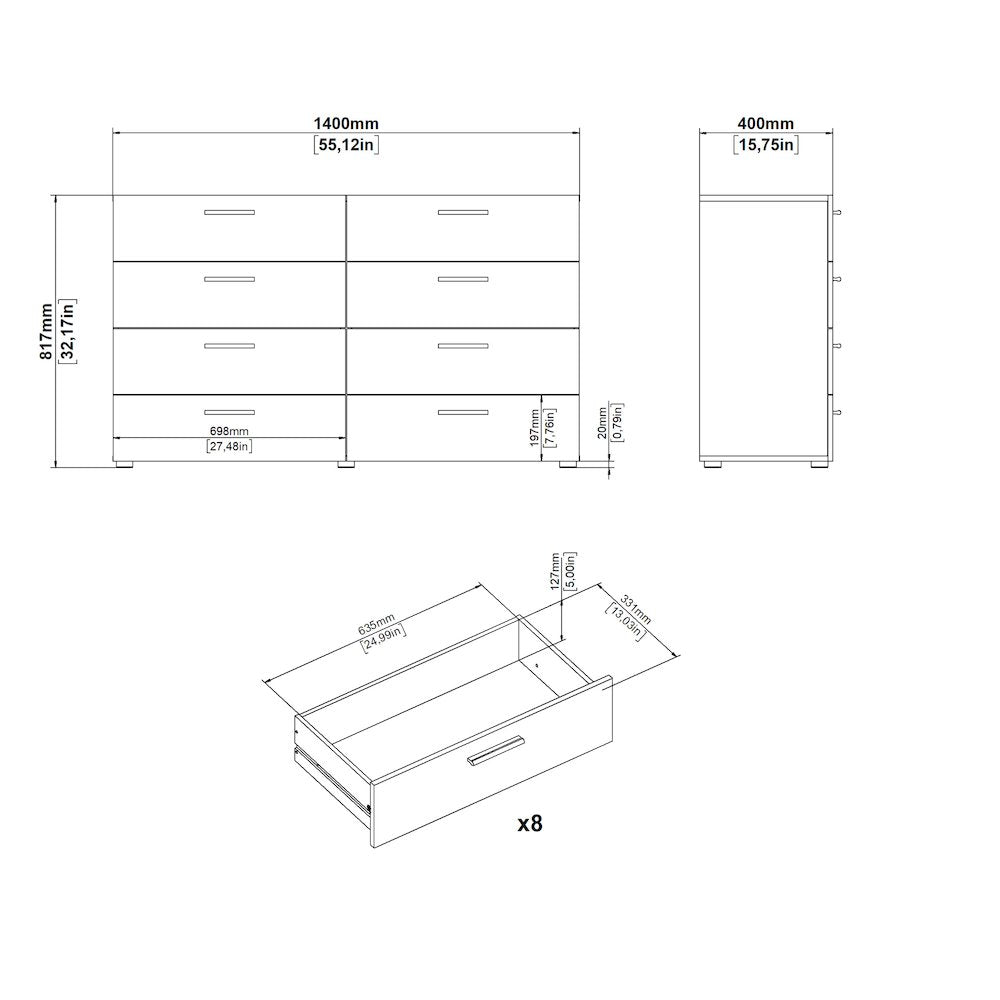 Austin 8 Drawer Double Dresser, White