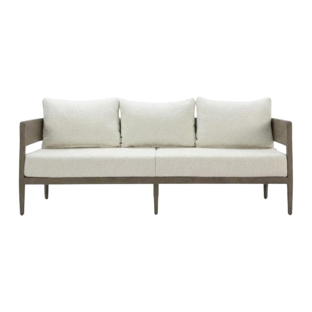 Beige Outdoor Sofa, 3-Seat Patio Couch With Aluminum Frame Design