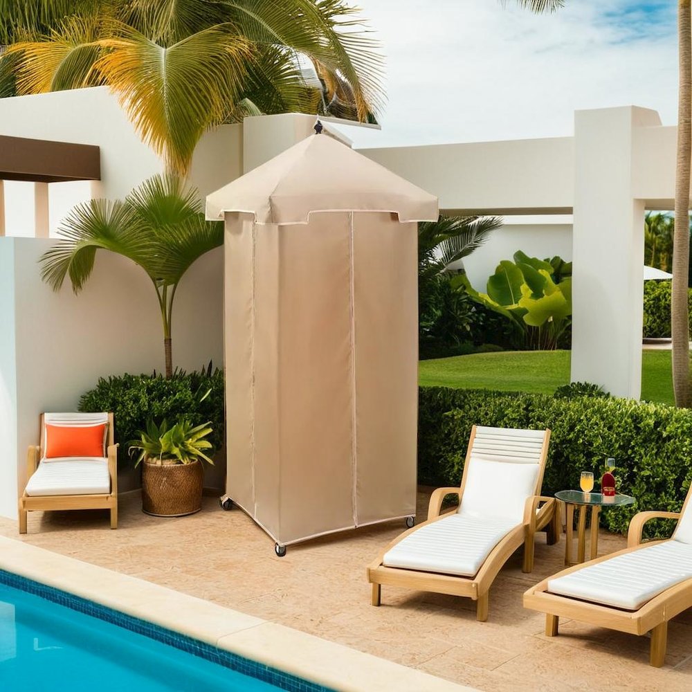 Stylish Beige Outdoor Wicker Towel Valet with Weather-Resistant Features