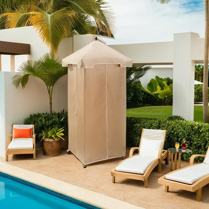 Stylish Beige Outdoor Wicker Towel Valet with Weather-Resistant Features