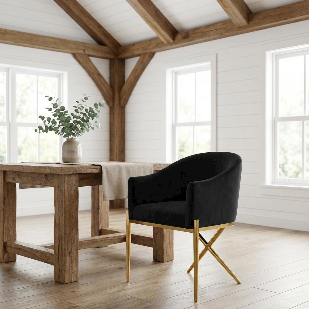 Gold Velvet Dining Chair with Armrests and Contemporary Design 1-Piece SKU