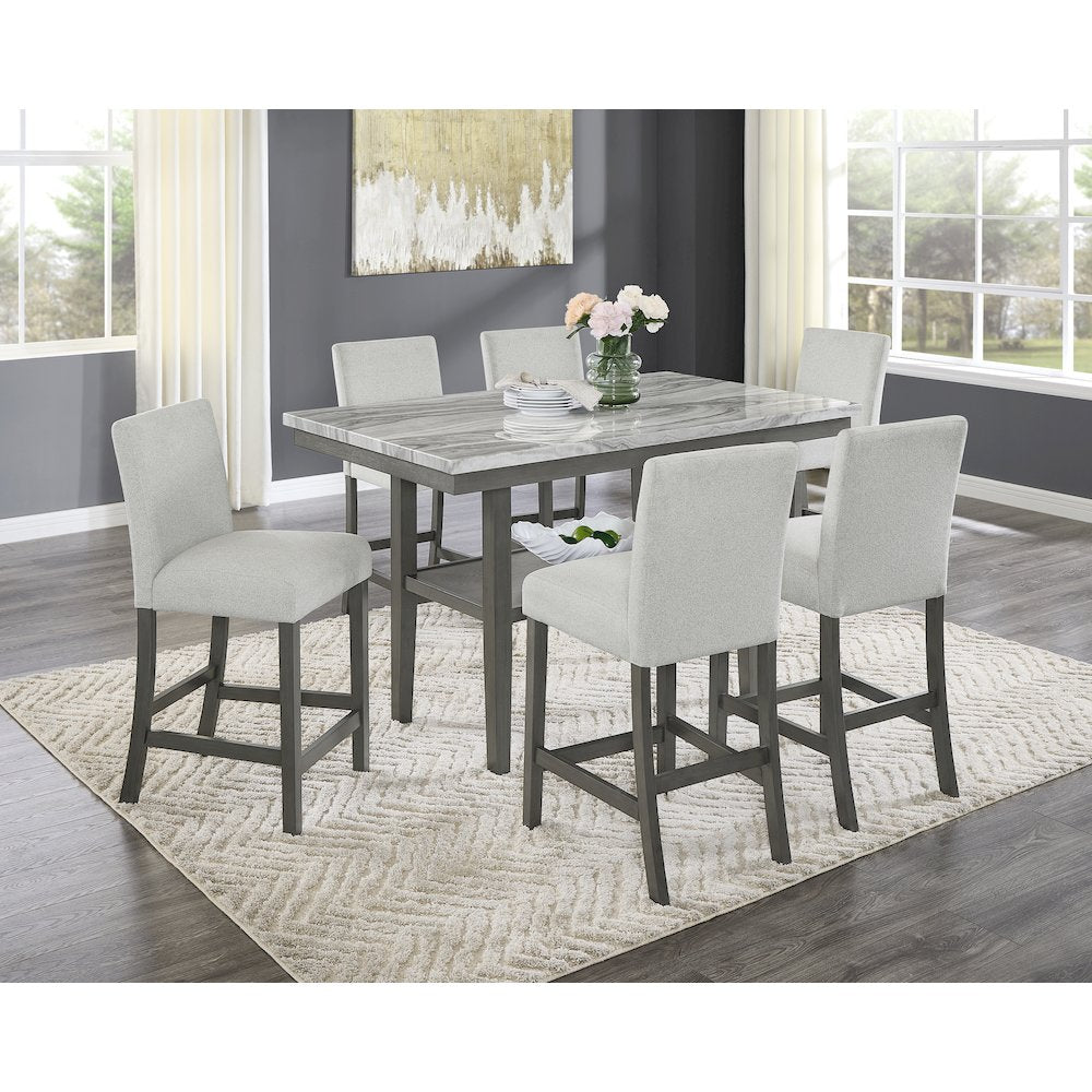 Selena 7-Piece 60" Gray Faux Marble Counter Height Dining Set