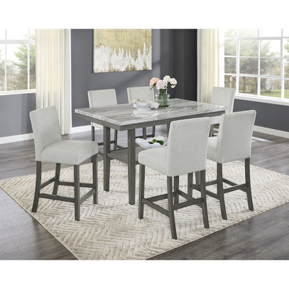 Selena 7-Piece 60" Gray Faux Marble Counter Height Dining Set