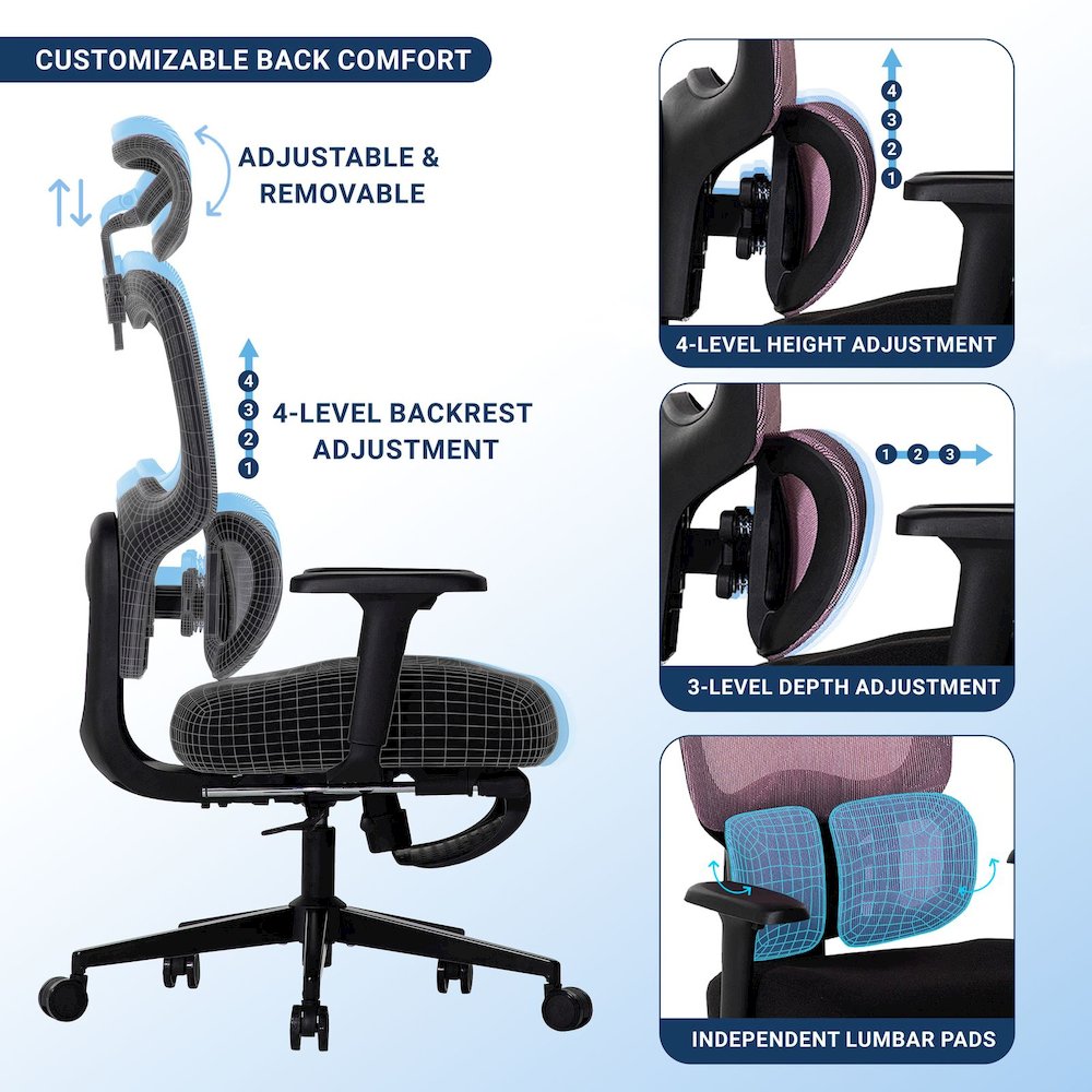 Office Chair with 9 Adjustable Points, Dual-Pad Lumbar Support, 3D Armrests