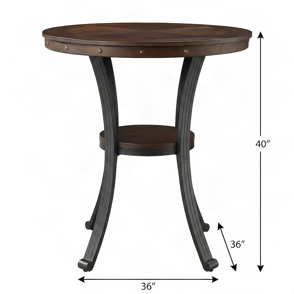 Bar Height Pub Table with Steel Frame, Counter Height Bistro, Brown