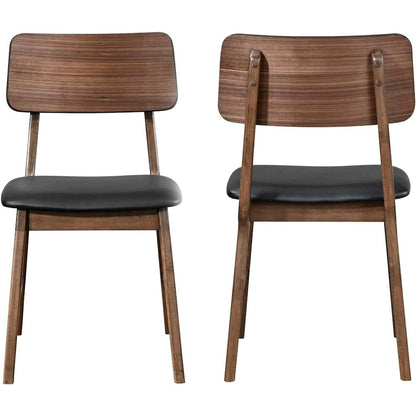 Thea Wood Back Side Chair with Black Seat (Set of 2), Walnut