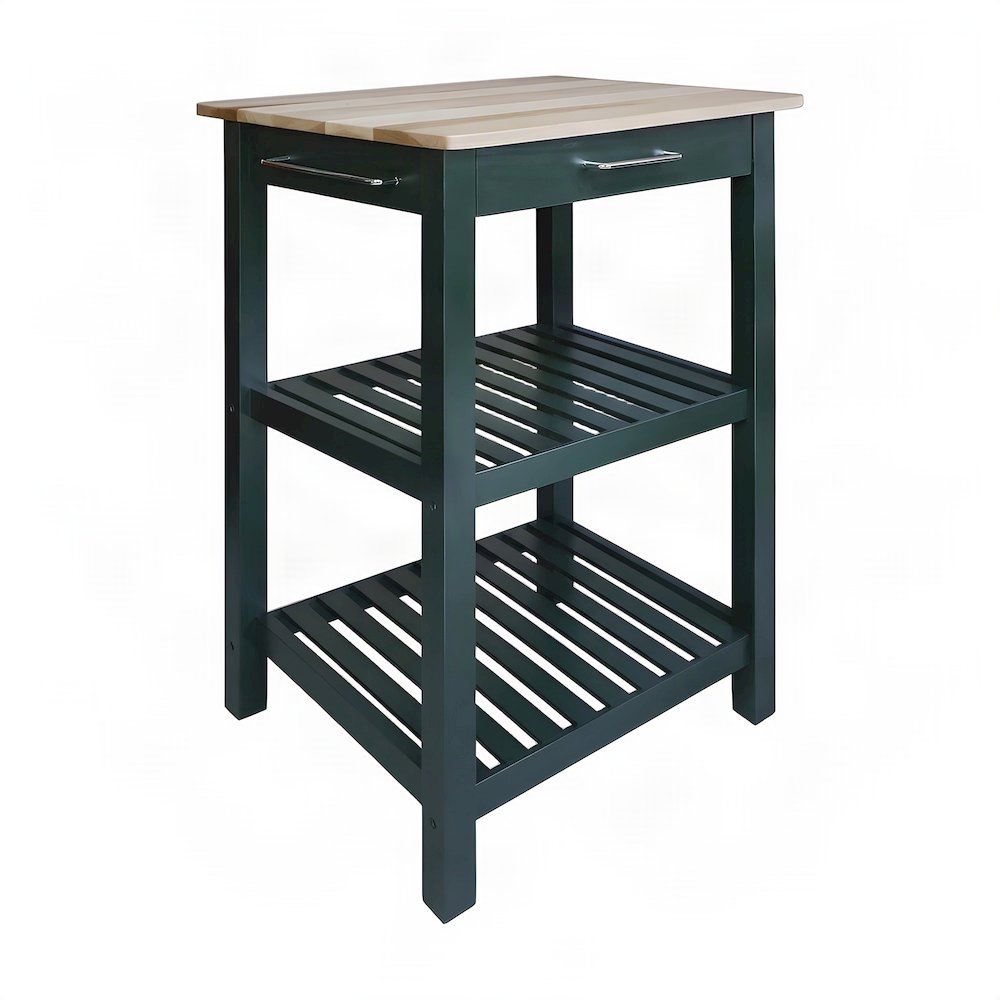 FurniFact Kitchen Island with Solid Maple Wood Top, Natural / Hunter Green