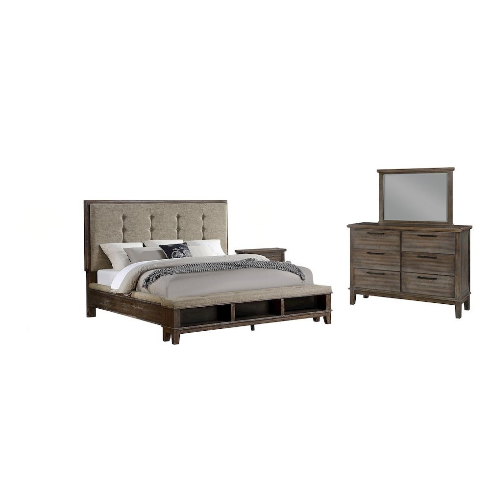 Cagney 5-Piece King Wood Bedroom Set with 2 Nightstands in Brown