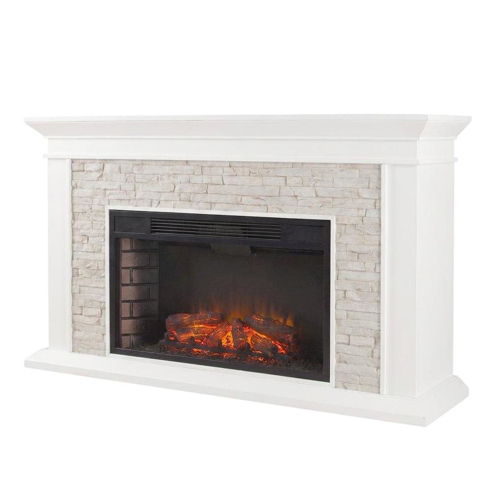 Faux Stone Electric Fireplace with Mantel and Remote Control for Living Room
