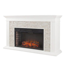Faux Stone Electric Fireplace with Mantel and Remote Control for Living Room