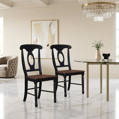 Casual Oak-Black Finish Side Chair with Distressed Look and Solid Rubberwood