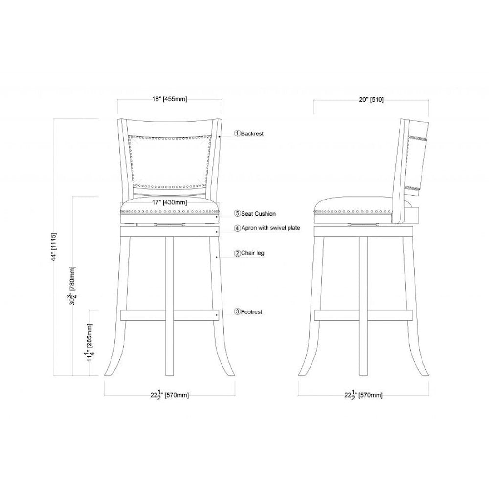 Bristol Swivel Bar Stool - Black