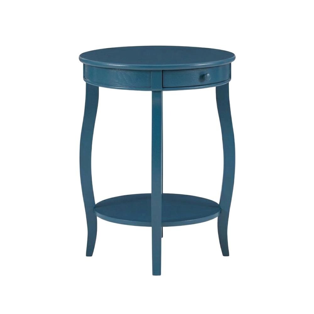 Teal Round Coffee Table with Lower Shelf and Modern Design