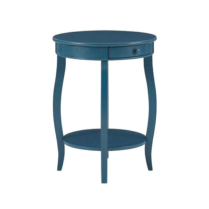 Teal Round Coffee Table with Lower Shelf and Modern Design