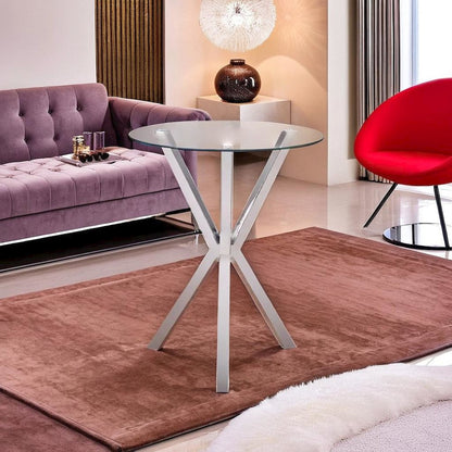 Sleek Chrome Round Bar Table with Clear Glass Top for Elegant Entertaining