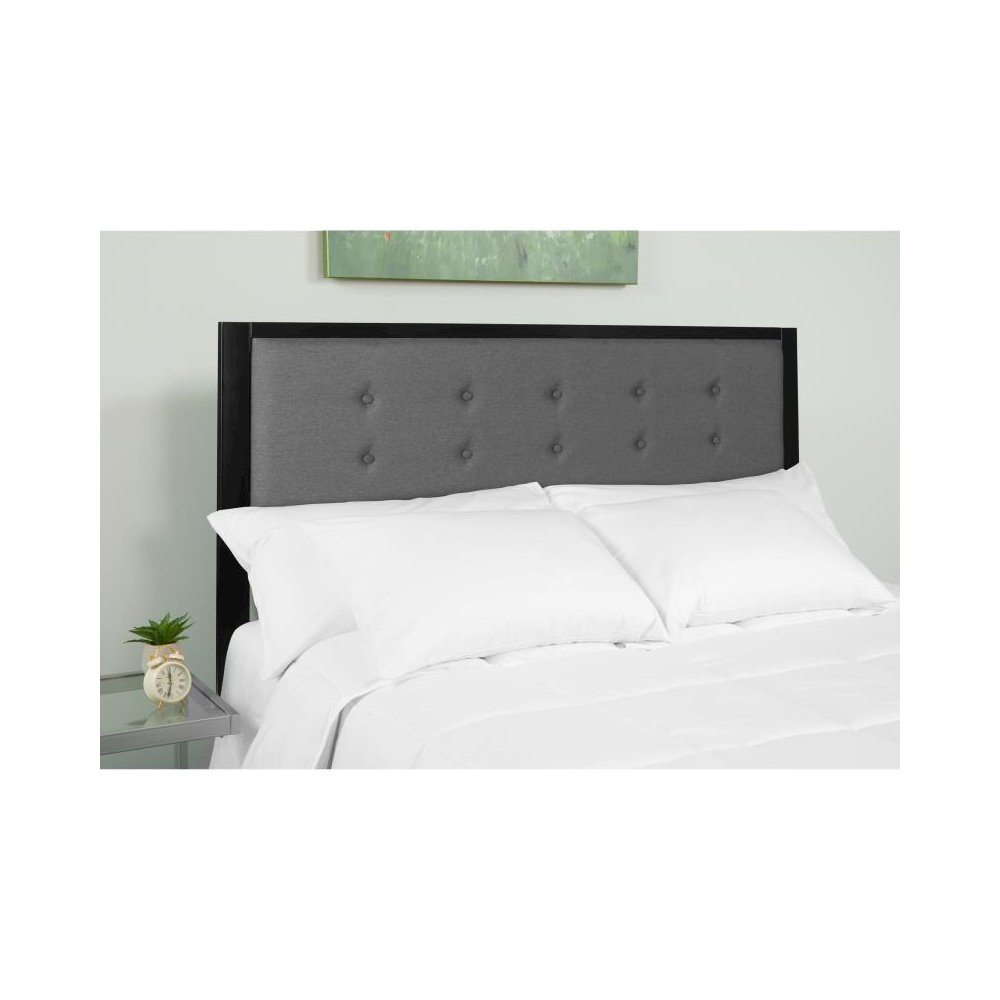 Metal Tufted Upholstered Full Size Headboard in Dark Gray Fabric
