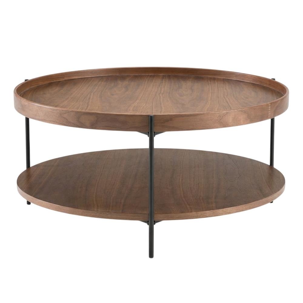 Veneer Round Coffee Table with Manufactured Wood and Metal Frame, Large