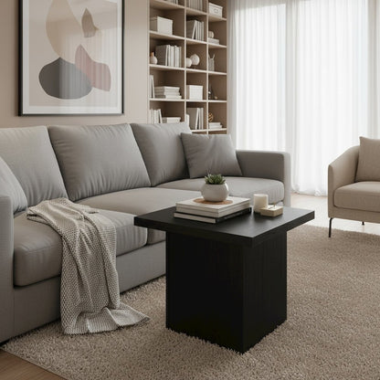 Modern Square End Table, Black Laminate Veneer, Scratch-Resistant