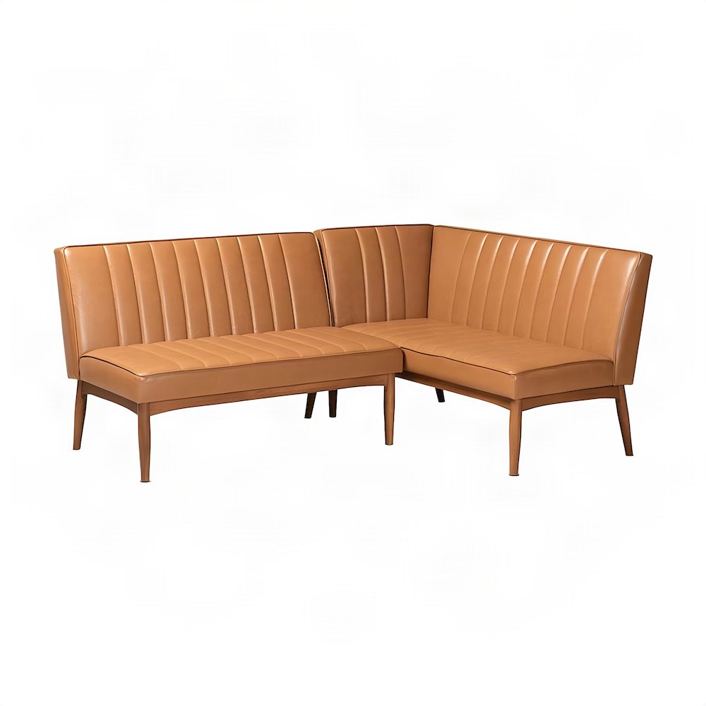FurniFact Dining Bench with Channel Tufting, Tan/Walnut Brown