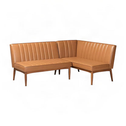 FurniFact Dining Bench with Channel Tufting, Tan/Walnut Brown