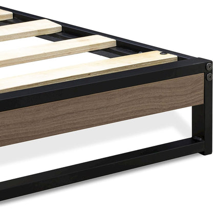 Wilson Queen Frame with 3 Supporting Legs - High-class Bed Frame in Powder Coating Black Color and Weathered Wood Laminate