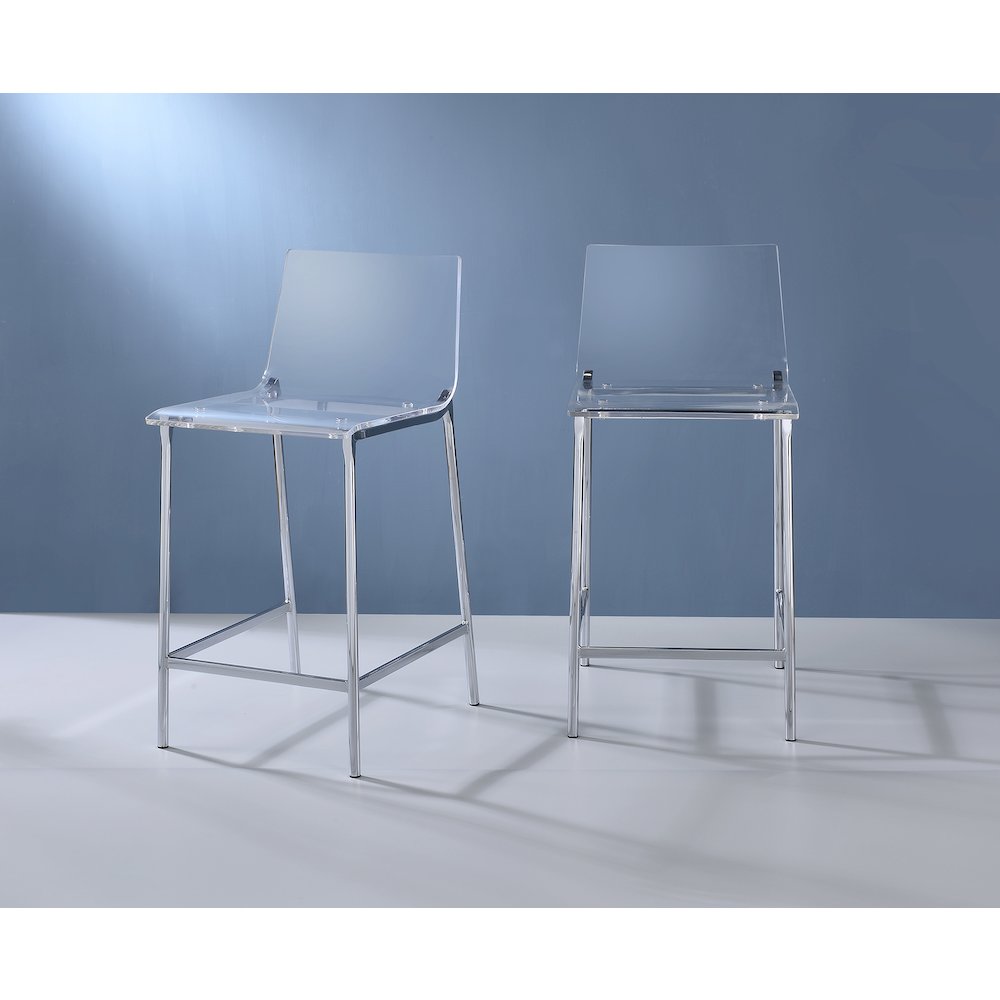 Clear Chrome Lucite Acrylic Counter Stool Set of 2