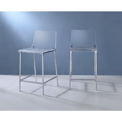 Clear Chrome Lucite Acrylic Counter Stool Set of 2