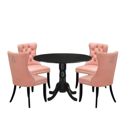 5 Piece Rubberwood Dining Room Table Set for 4 with Square Kitchen Table