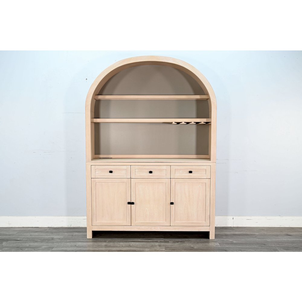 Arched Wood Bar Hutch with Glass Storage