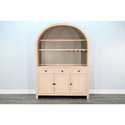 Arched Wood Bar Hutch with Glass Storage