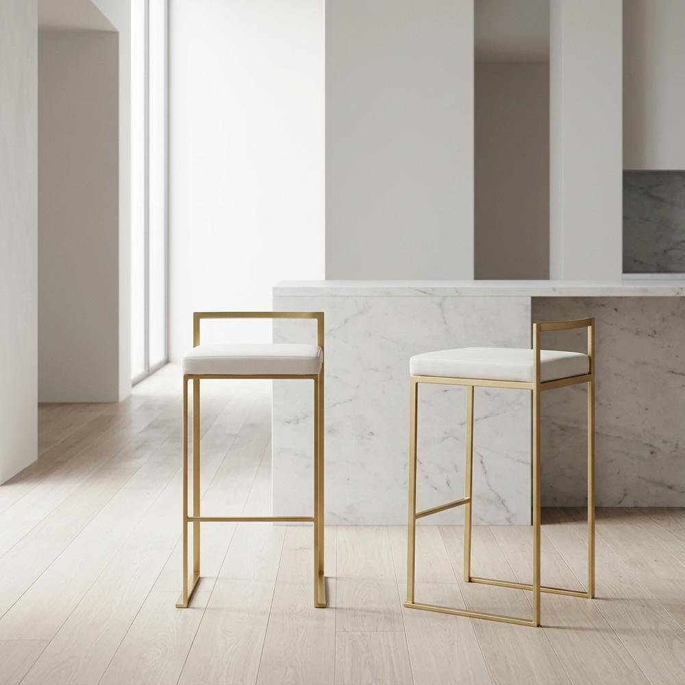 Contemporary Glam Barstools in Gold with White Faux Leather Set of 2