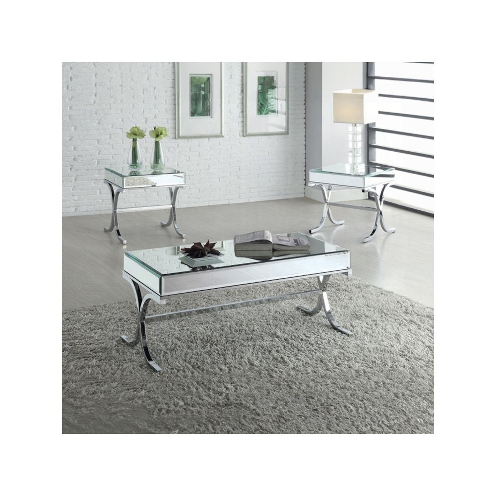 Dominic End Table, Mirrored & Chrome