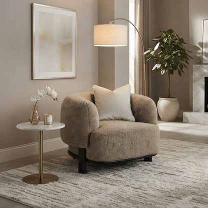 Upholstered Barrel Back Accent Chair with Wood Legs, Brown