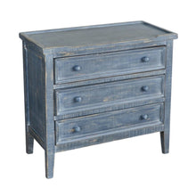 Blue Solid Wood Farmhouse End Table, Nightstand with 3 Drawers for Storage