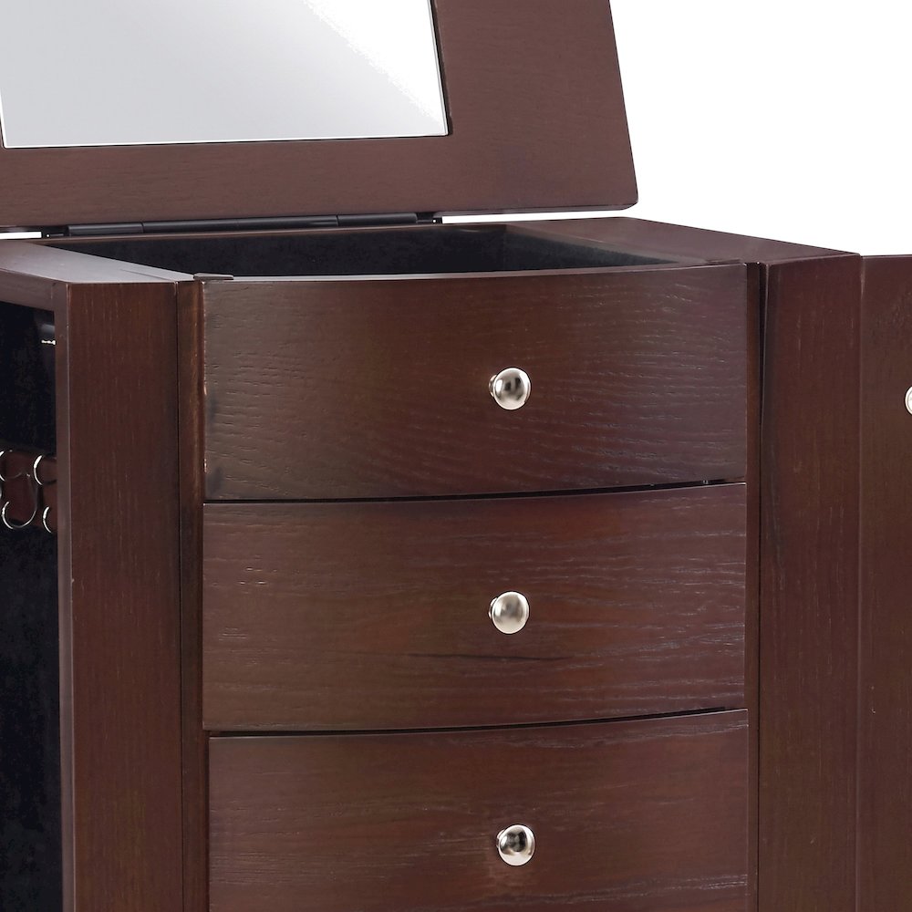 FurniFact Jewelry Armoire with Flip-Top Mirror, Brown