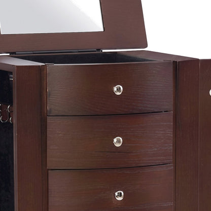FurniFact Jewelry Armoire with Flip-Top Mirror, Brown