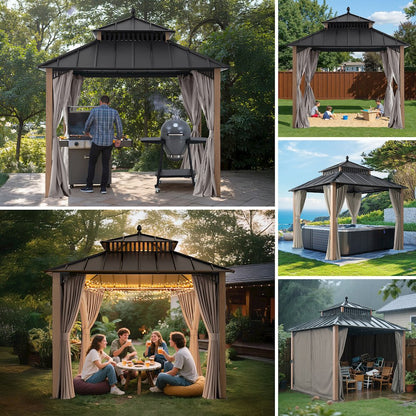 10 ft x 10 ft Hardtop Gazebo with Steel Roof, Woodgrain Aluminum Frame